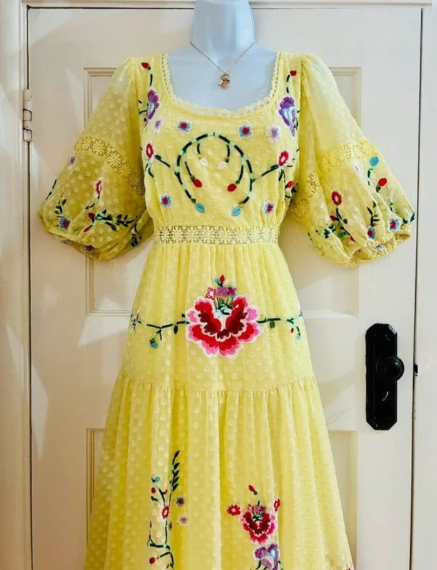 ASOS Yellow Embroidered Dobby Midi Maxi Dress