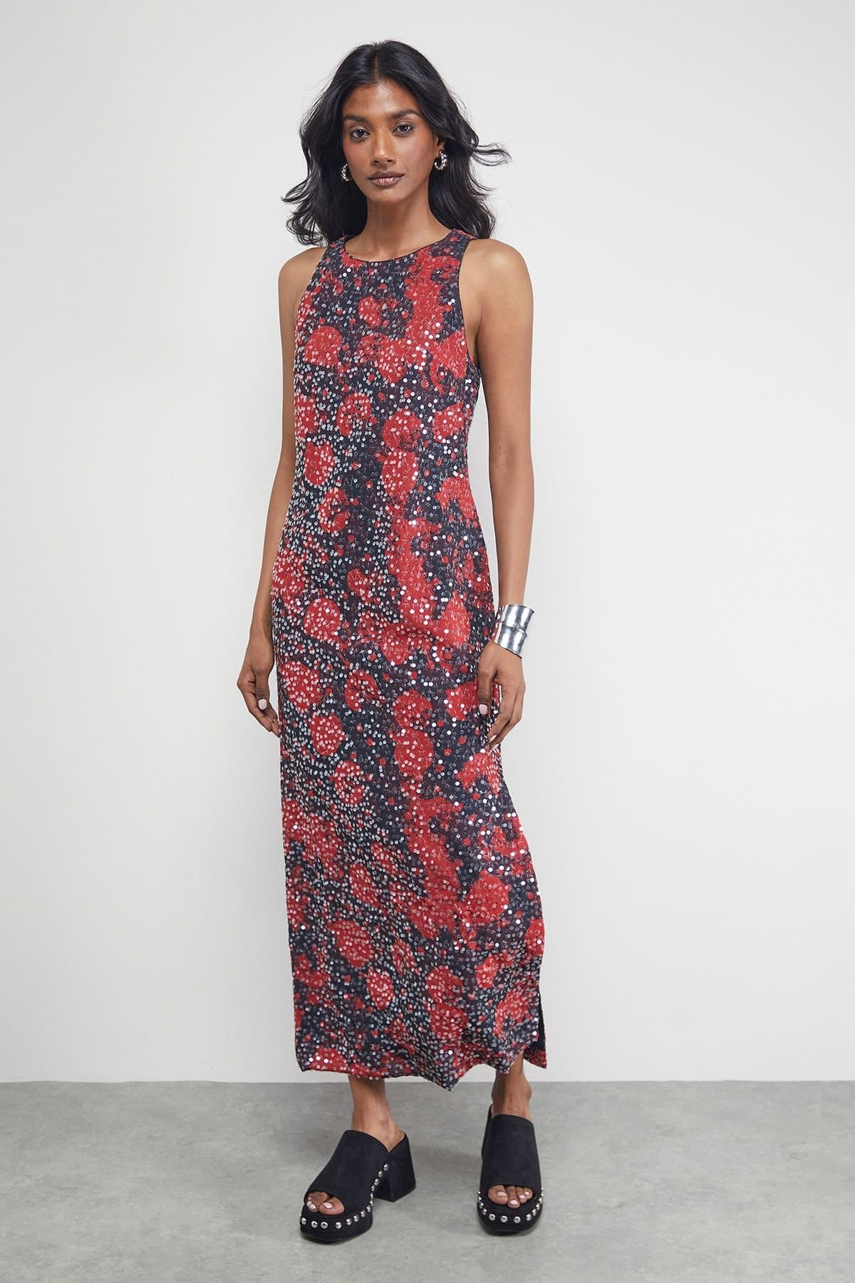 Warehouse Warehouse Women's Sequin Embellished Racer Midi Dress