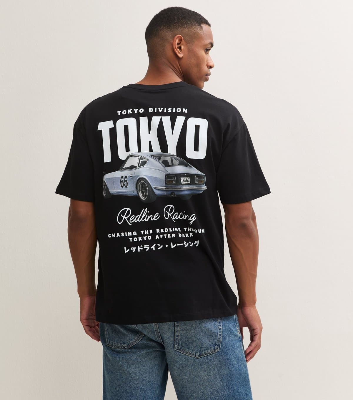 New Look Men's Black Cotton Tokyo Racing Graphic T-Shirt New Look