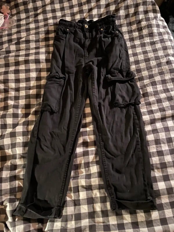 Bershka Black/Dark Grey Straight Leg Cargo Pants