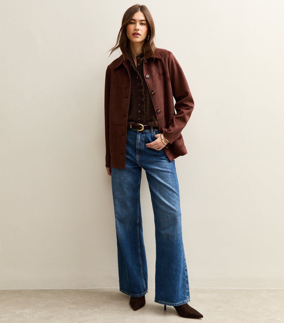 New Look Women's Dark Brown Cable Knit Frill Trimmed Waistcoat New Look - 2