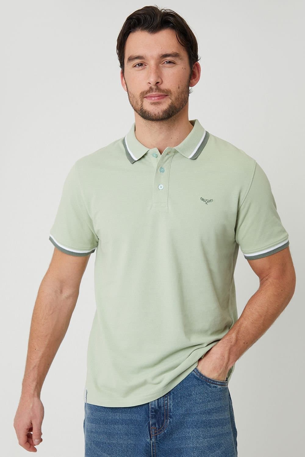 Threadbare Threadbare Pale Green Cotton Pique Polo Shirt