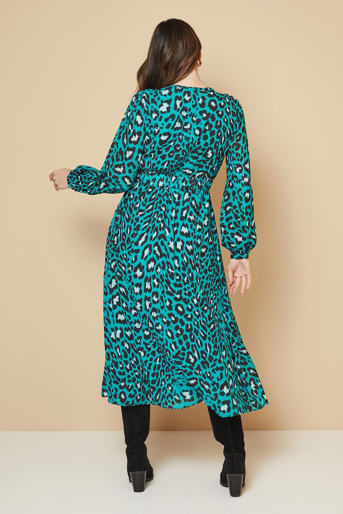 Wallis Wallis Women's Abstract Pin Tuck Detail Zip Midi Dress in Green - 3