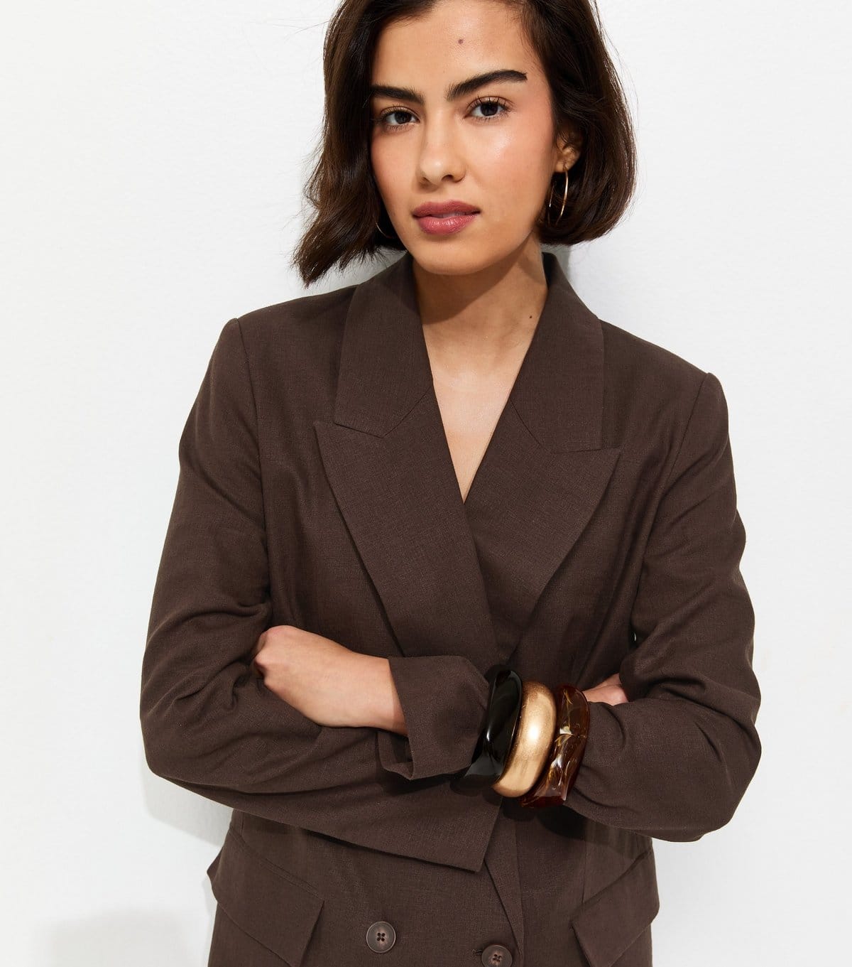 New Look Dark Brown Linen Blend Blazer