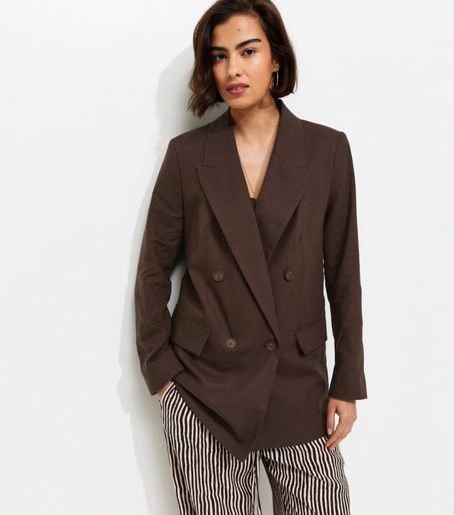 New Look Women's Dark Brown Linen Blend Blazer New Look - 2