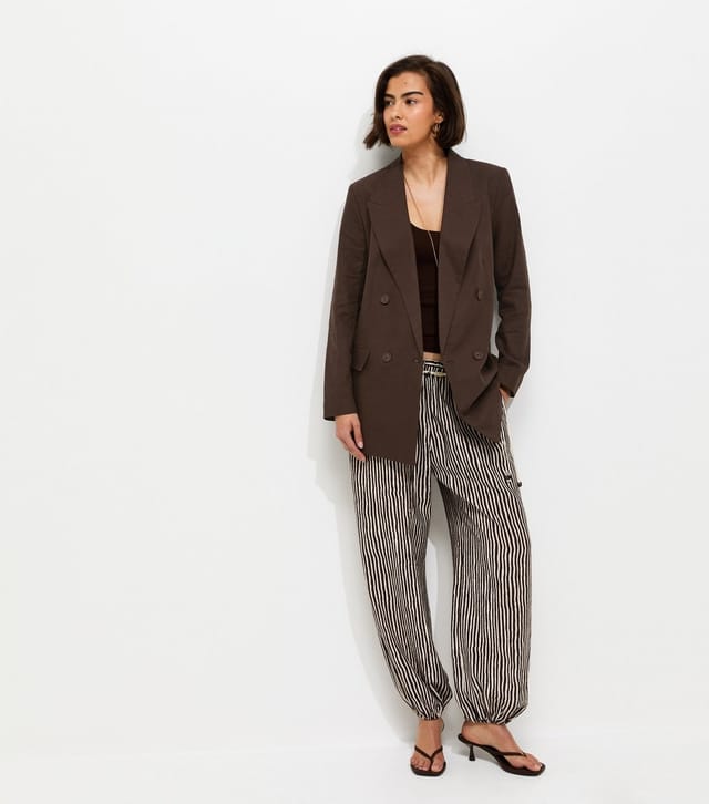 New Look Women's Dark Brown Linen Blend Blazer New Look - 3