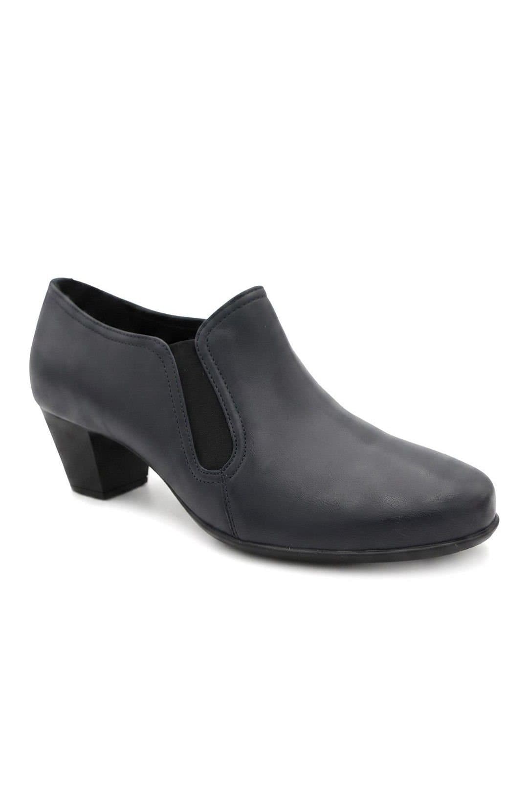 Pavers Pavers Women's Wide Fit Leather Block Heel Slip On Shoe Boots in Navy
