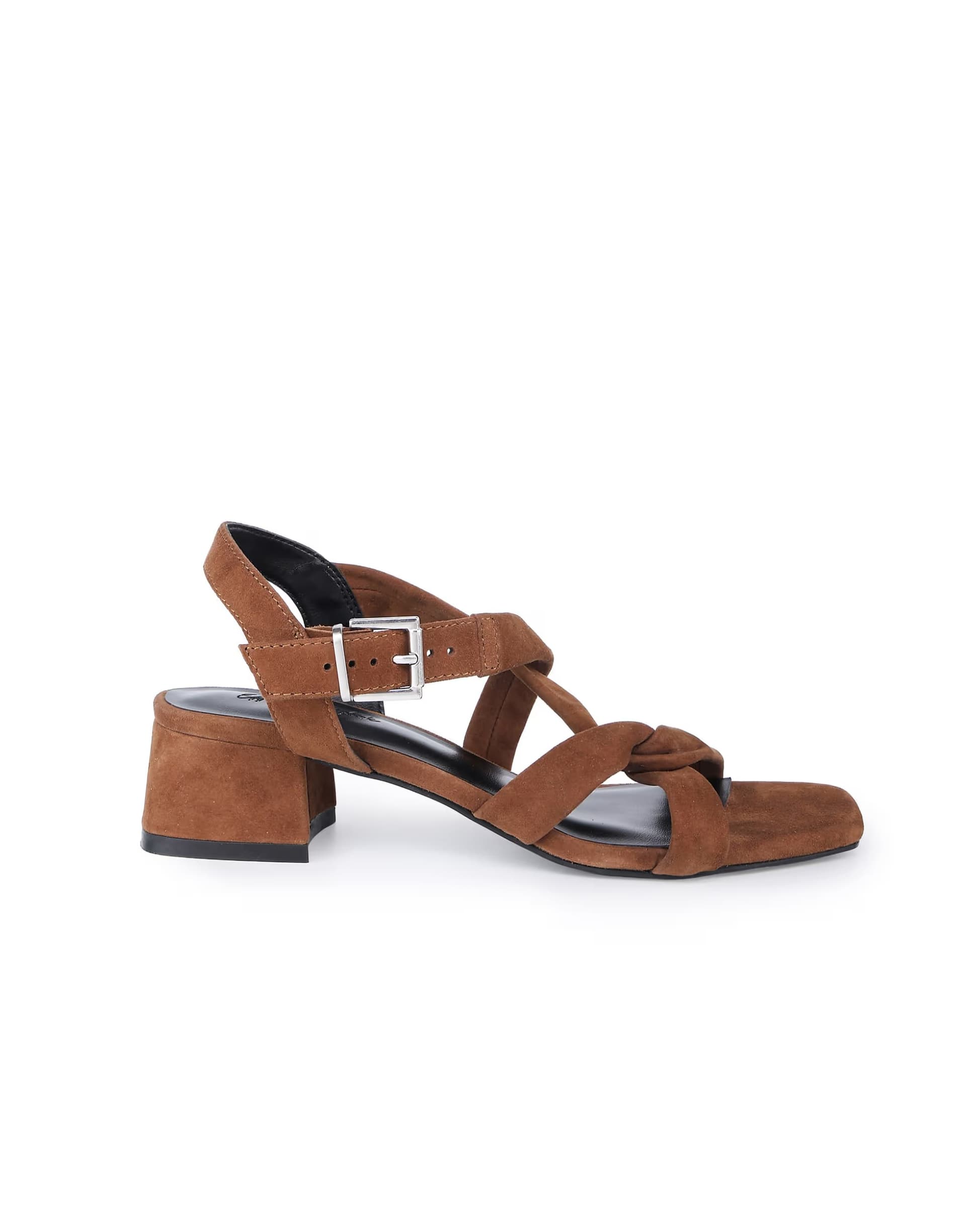 ASOS Off The Hook Nicola suede leather strappy low block heel sandals in tan