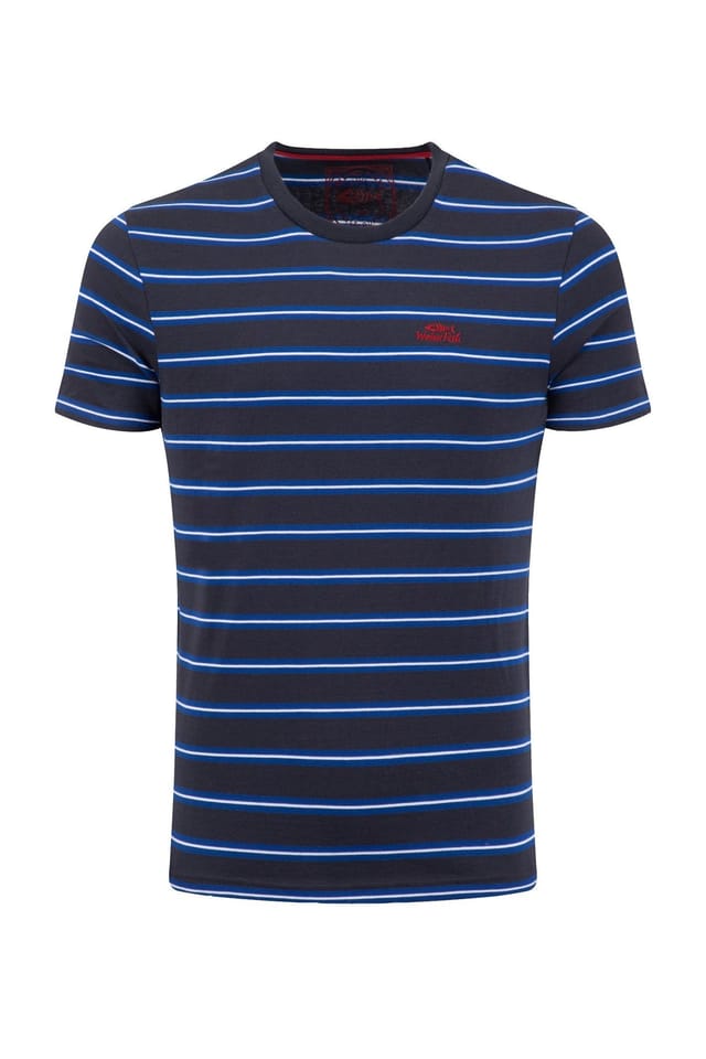 Weird Fish Weird Fish Men's Finn Striped Branded T-Shirt in Blue - 2