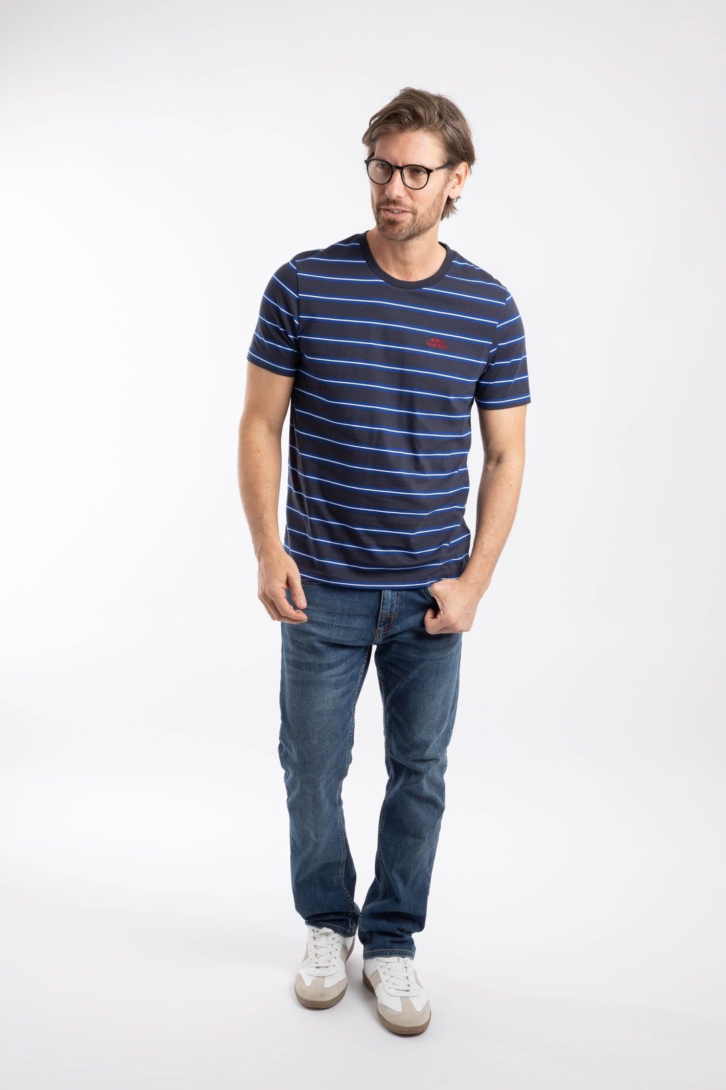 Weird Fish Weird Fish Men's Finn Striped Branded T-Shirt in Blue - 4
