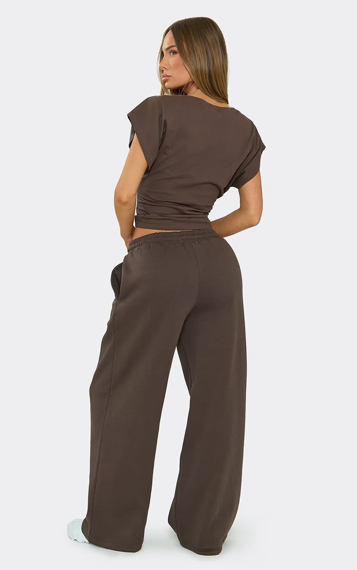 EGO Low Rise Straight Leg Joggers In Chocolate Brown, Women's Size UK 6
