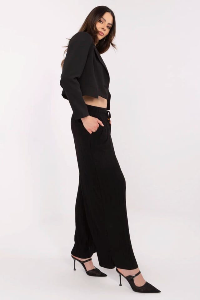 Love Lace Love Lace Women's Tie Waist Casual Wide Leg Trousers in Black - 2