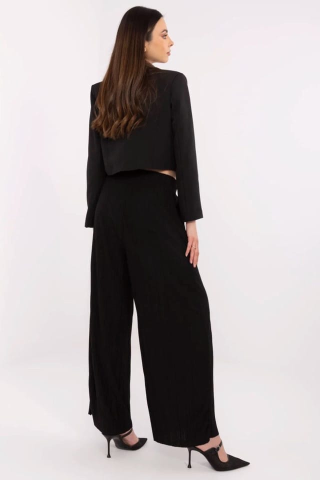 Love Lace Love Lace Women's Tie Waist Casual Wide Leg Trousers in Black - 3