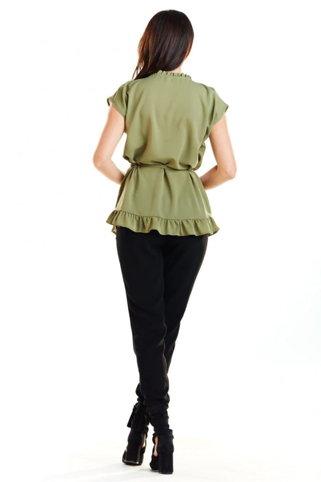 Love Lace Love Lace Women's Short Sleeve Tie Waist Neckline Blouse in Green - 3