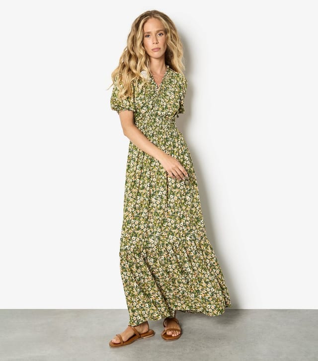 Apricot Women's Khaki Floral Print V-Neck Maxi Dress Apricot New Look - 2