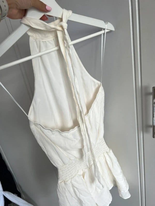 Bershka Cream Halter Neck Mini Dress Backless