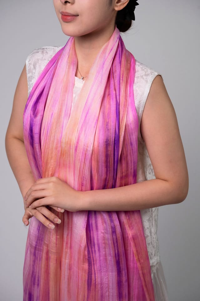 Silk and Bears Silk and Bears Women's Rose & Coral Brushstroke Silk Scarf - Hand-Dyed Mulberry Silk Shawl Wrap, Romantic Gift - 2