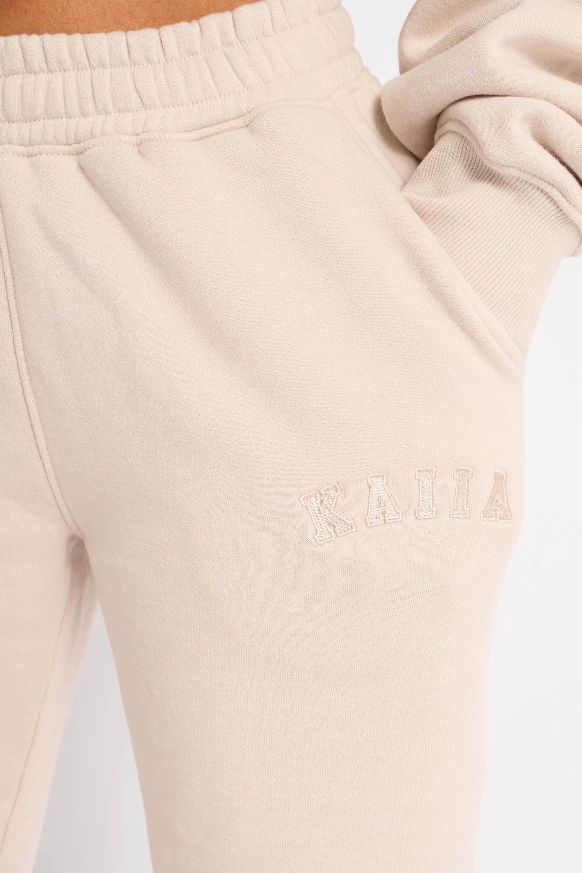 Kaiia Kaiia Logo Wide Leg Joggers Cream - 4
