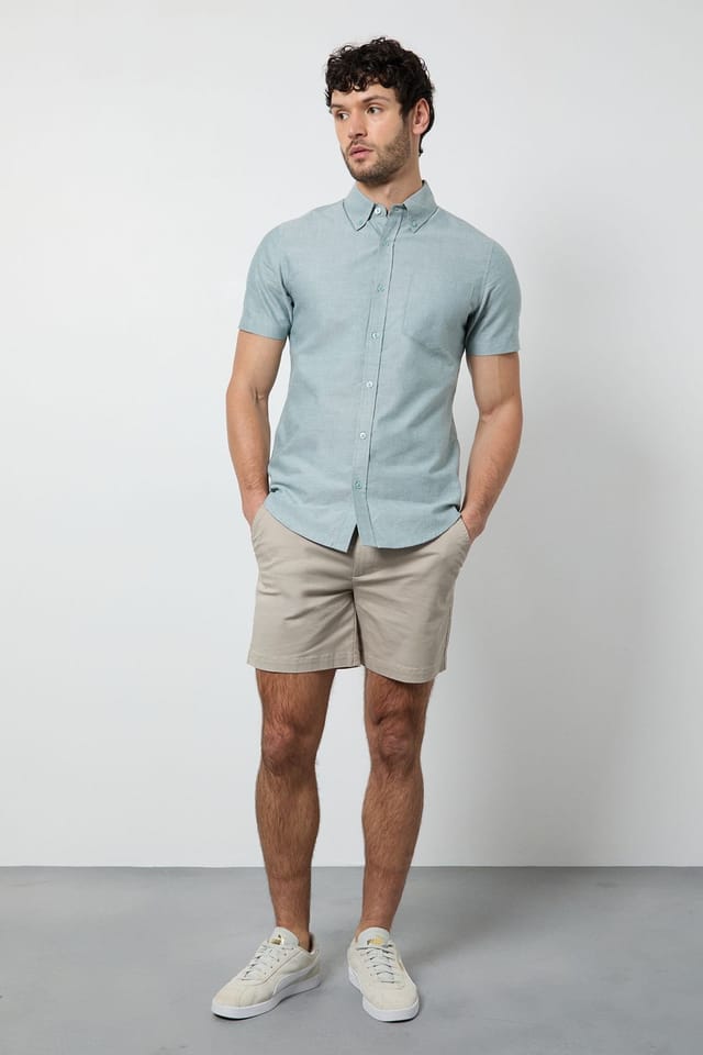 Burton Burton Men's Green Short Sleeve Button Down Oxford Shirt - 2