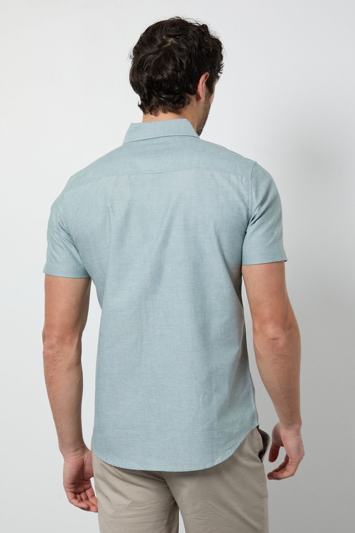 Burton Burton Men's Green Short Sleeve Button Down Oxford Shirt - 3