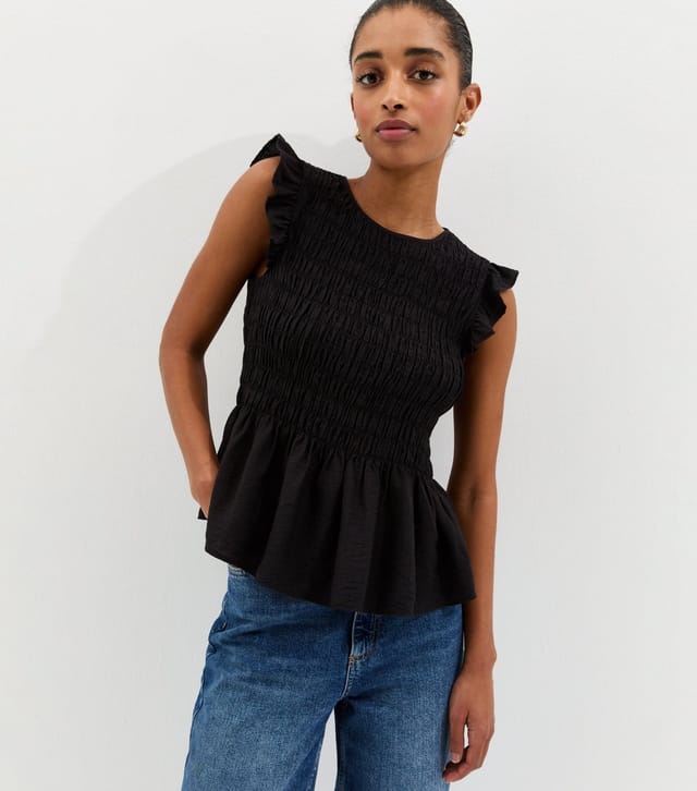 New Look Women's Black Shirred Sleeveless Frill Top New Look - 2