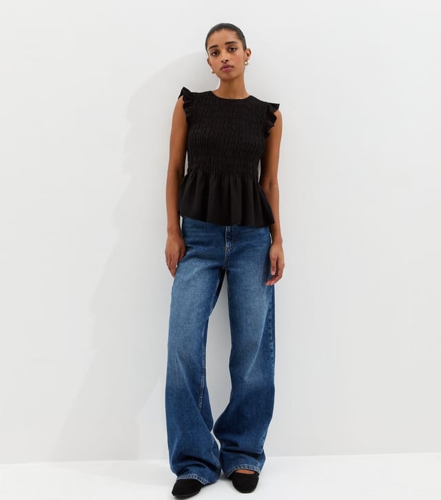 New Look Women's Black Shirred Sleeveless Frill Top New Look - 3