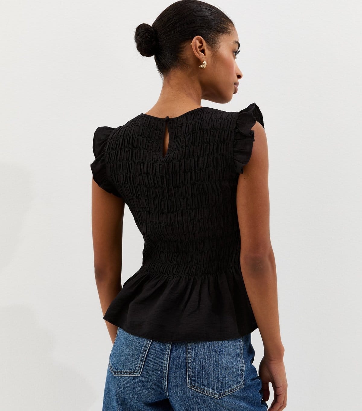 New Look Women's Black Shirred Sleeveless Frill Top New Look - 4