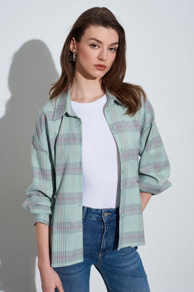 Dilvin Dilvin Women's Oversized Plaid Woven Shirt - 3