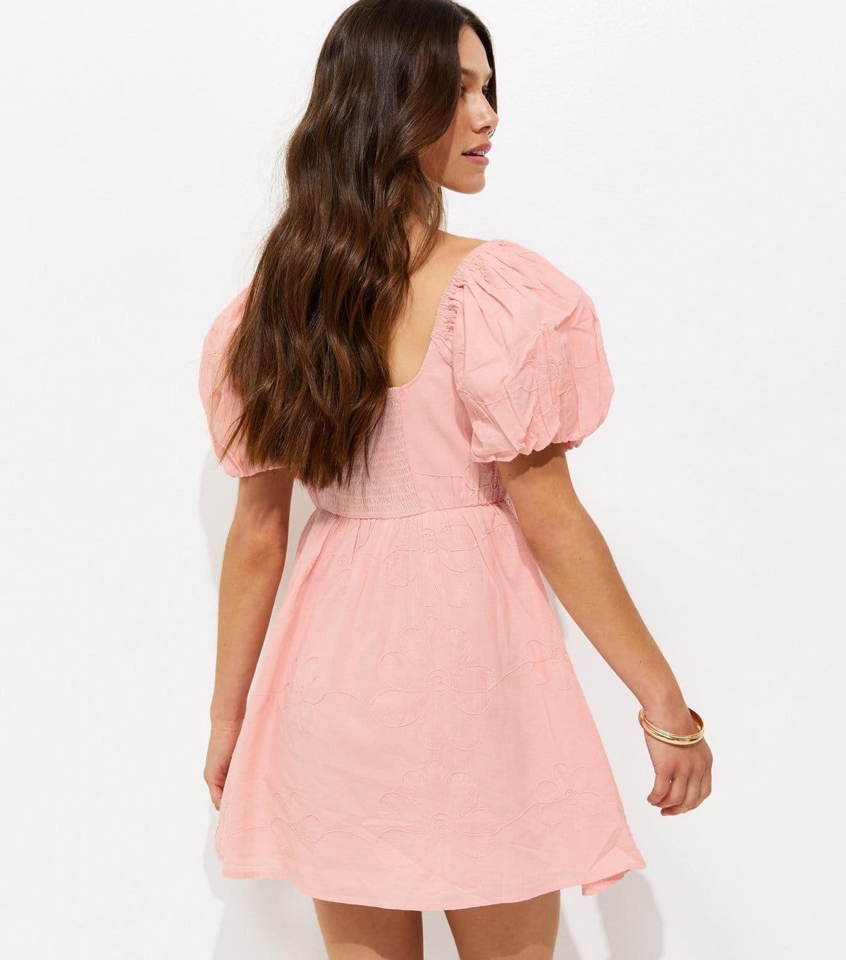 New Look Women's Petite Light Pink Floral Embroidery Puff Sleeve Mini Dress New Look - 4