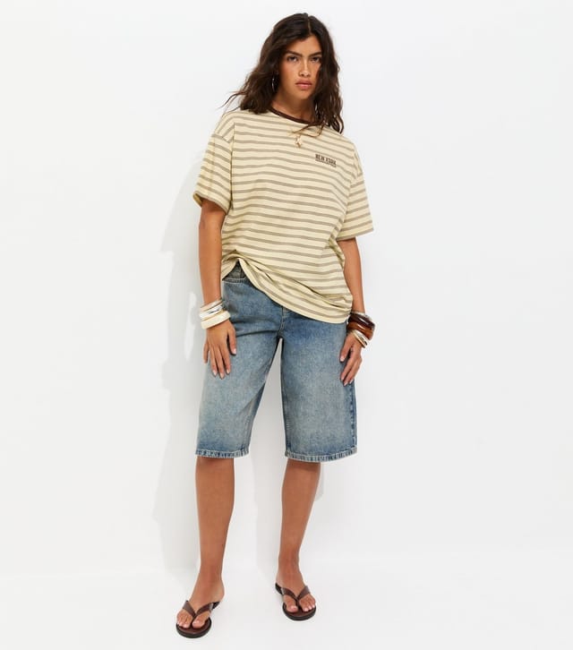 New Look Women's Yellow Cotton Striped New York Oversized T-Shirt New Look - 3