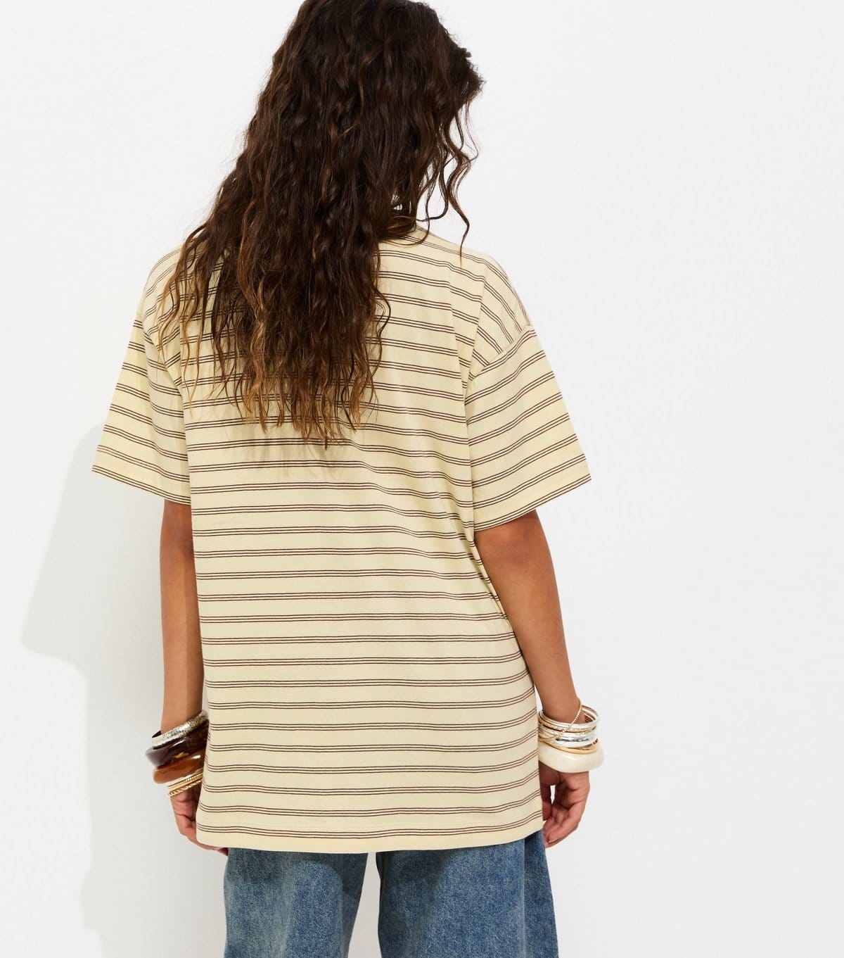 New Look Women's Yellow Cotton Striped New York Oversized T-Shirt New Look - 4
