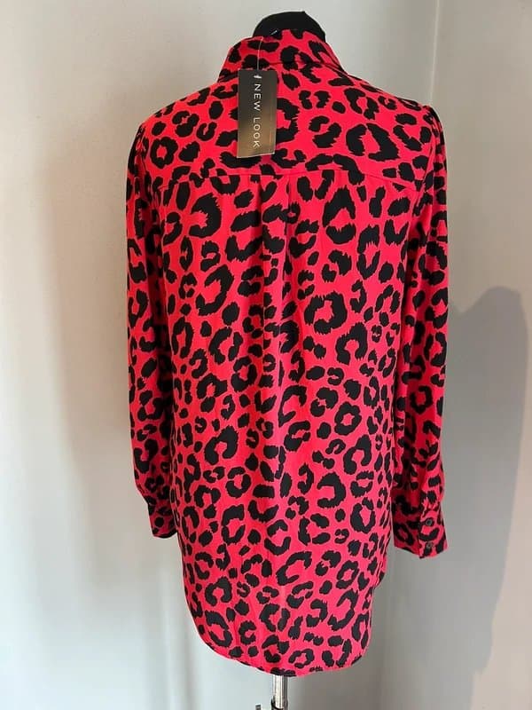 New Look New Look red animal print longline chiffon blouse 8 (ref v41)