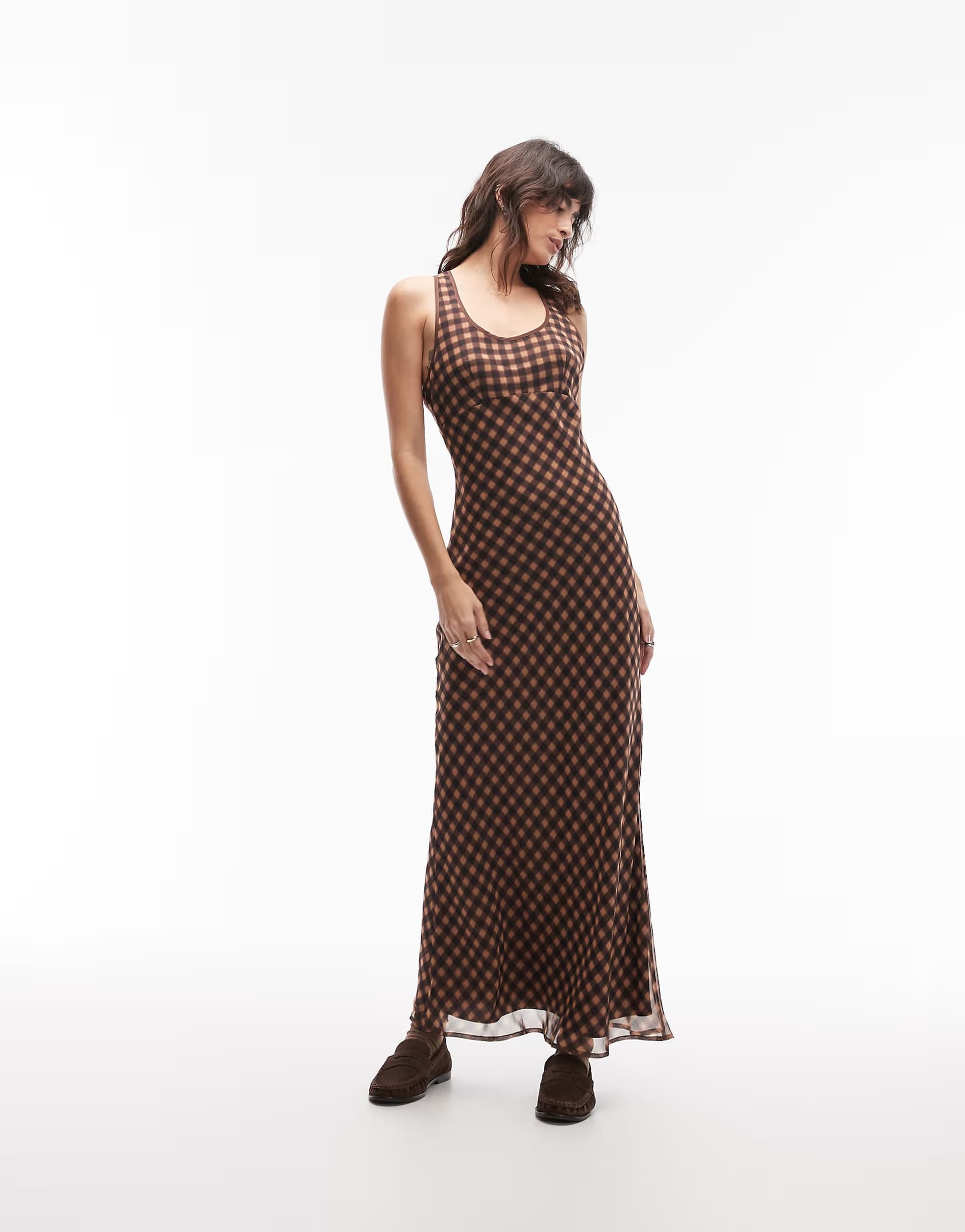 ASOS ASOS DESIGN scoop neck slip maxi dress in brown check print