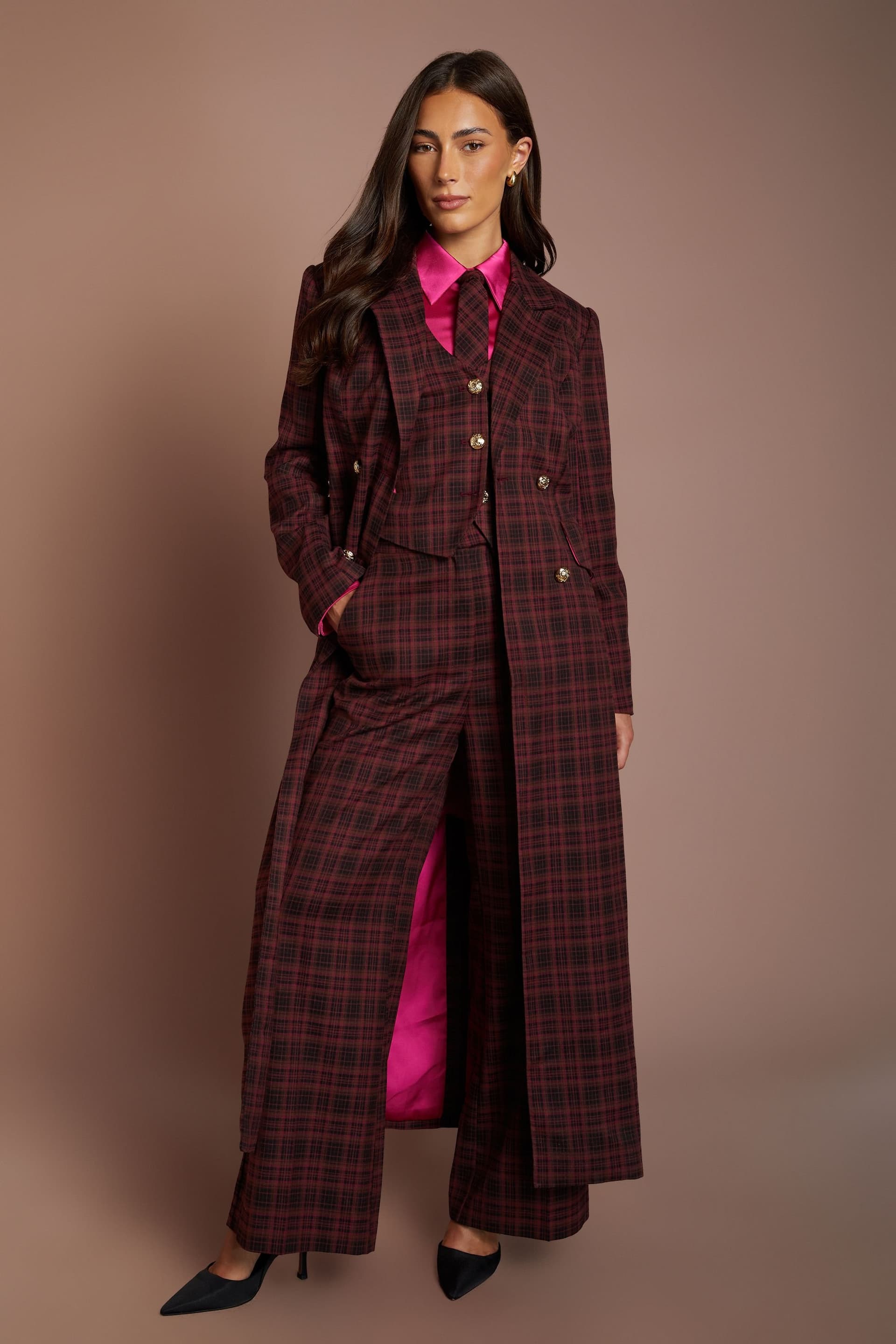 Coast Coast Women's Check Formal Trousers in Berry