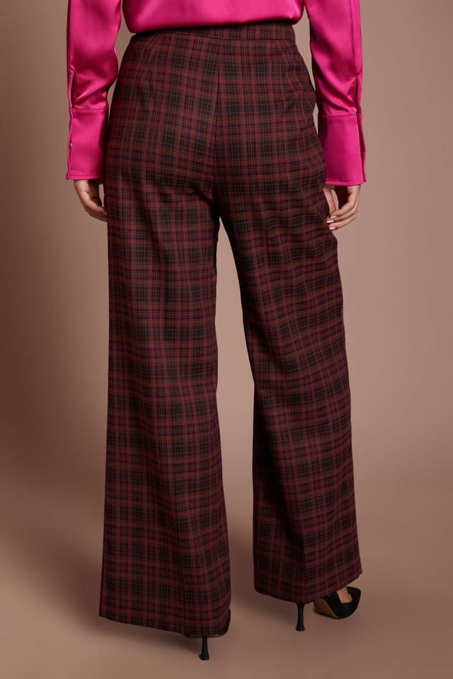 Coast Coast Women's Check Formal Trousers in Berry - 3