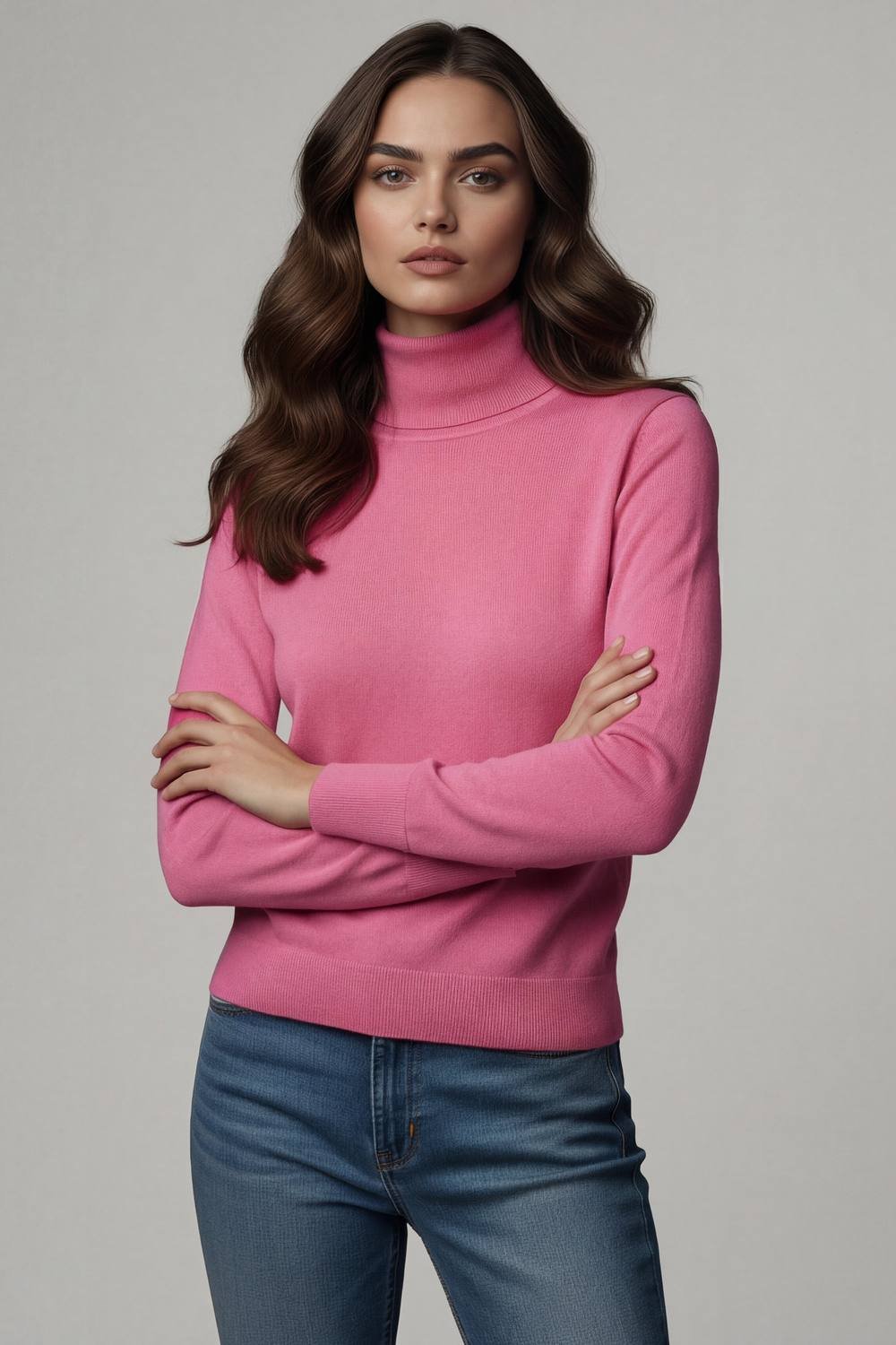 lands end Lands' End Women's Fine Gauge Cotton Roll Neck Jumper in Pink - 3