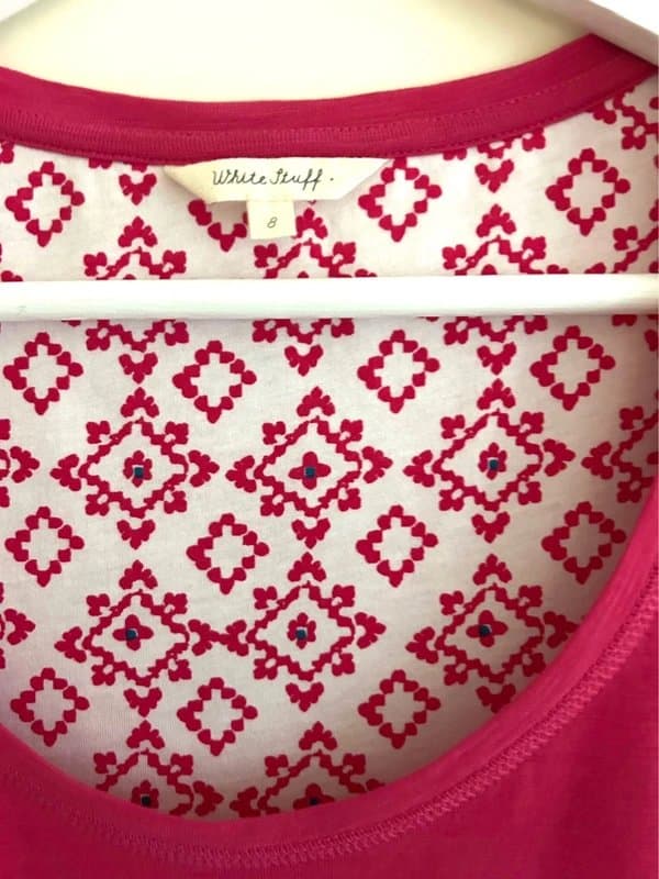 White Stuff White Stuff UK 8 Pink Scoop Neck Long Sleeve Top Contrast Print Lining Casual Spring