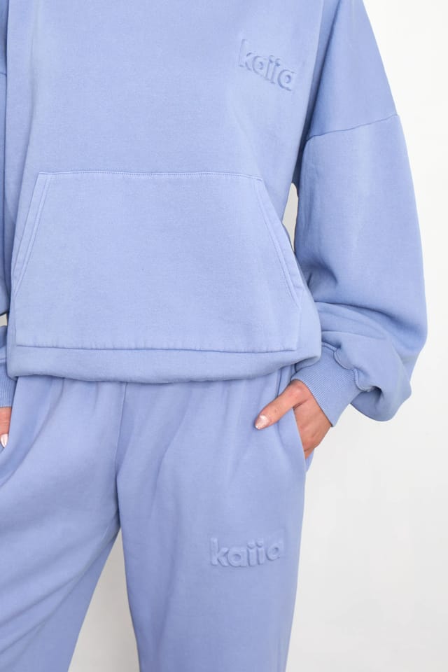 Kaiia Kaiia Embossed Wide Leg Joggers Washed Periwinkle Blue - 2
