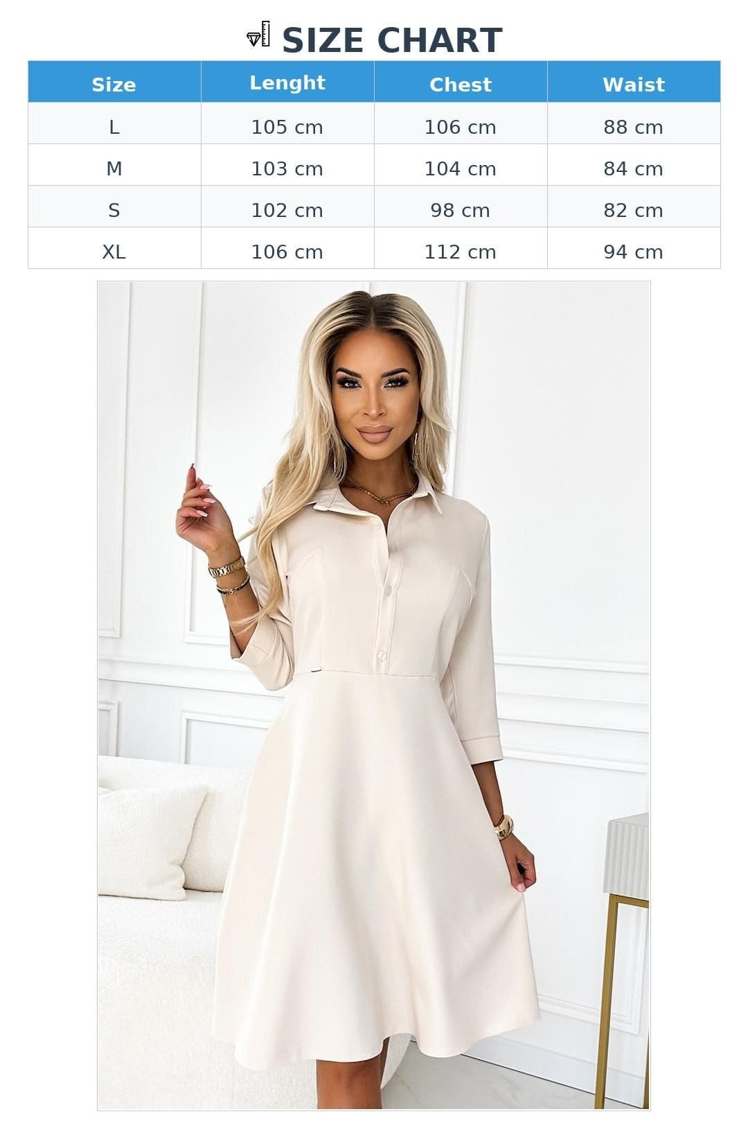 Love Lace Love Lace Women's Shirred Flared Dress with Belt Style 198250 in Beige - 4