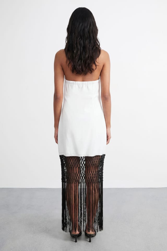 Warehouse Warehouse Women's Embroidered Fringe Mini Dress in Cream - 2