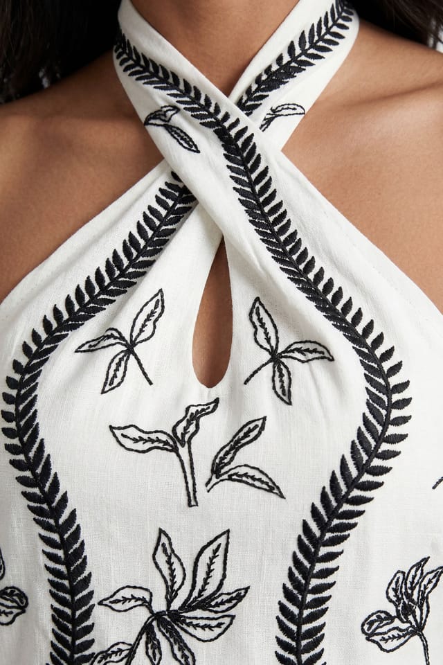 Warehouse Warehouse Women's Embroidered Fringe Mini Dress in Cream - 3