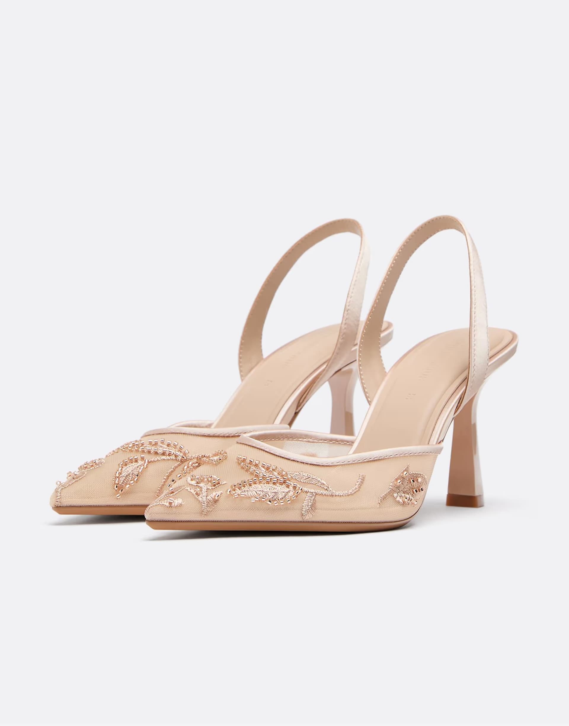 ASOS Stradivarius Embellished heeled shoes in beige in beige
