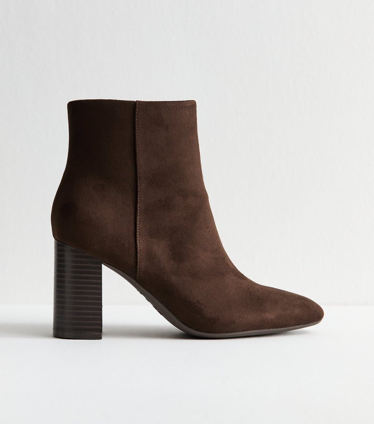 New Look Women's Brown Faux Suede Block Heel Ankle Boots Vegan New Look