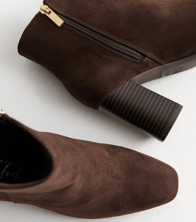 New Look Women's Brown Faux Suede Block Heel Ankle Boots Vegan New Look - 3
