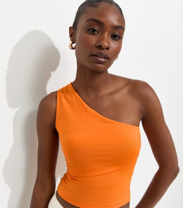 New Look Women's Bright Orange Slinky One Shoulder Top New Look - 2