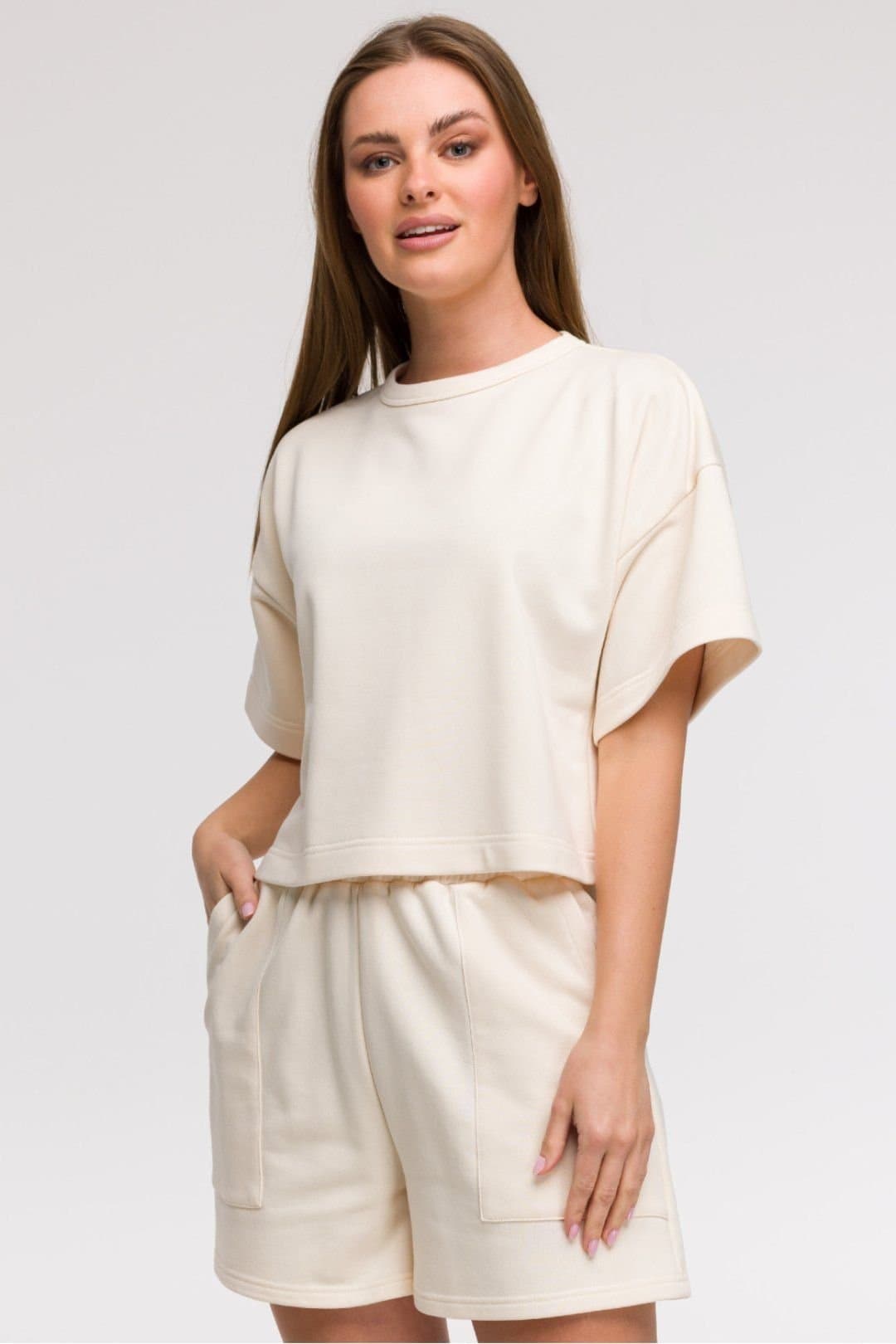 Love Lace Love Lace Beige Loose Cropped Blouse