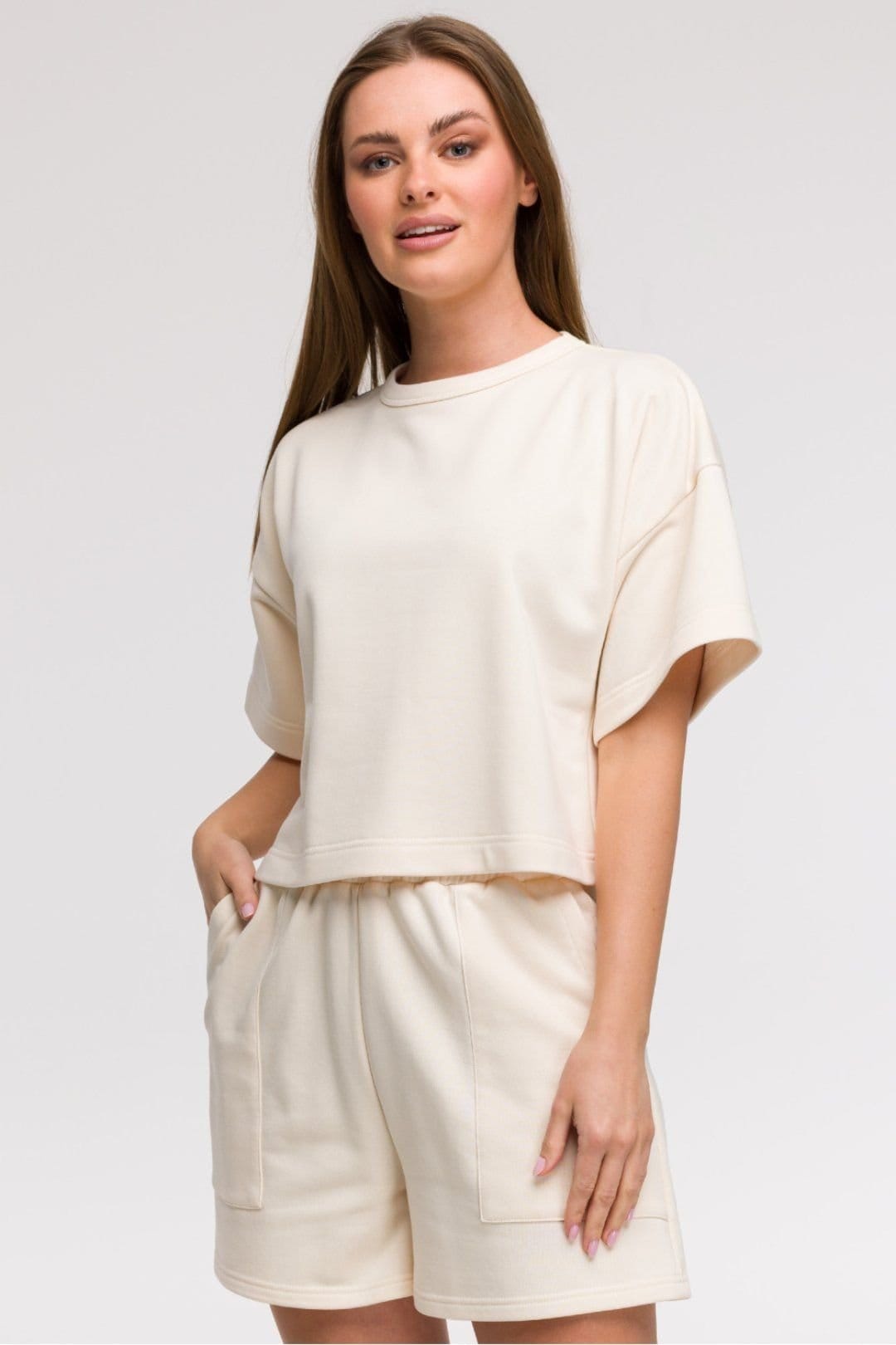 Love Lace Love Lace Women's Loose Cropped Blouse Short Wide Sleeves in Beige - 1