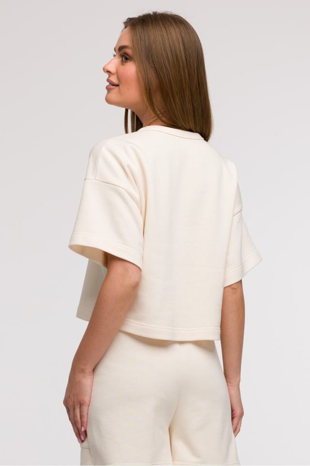 Love Lace Love Lace Women's Loose Cropped Blouse Short Wide Sleeves in Beige - 3