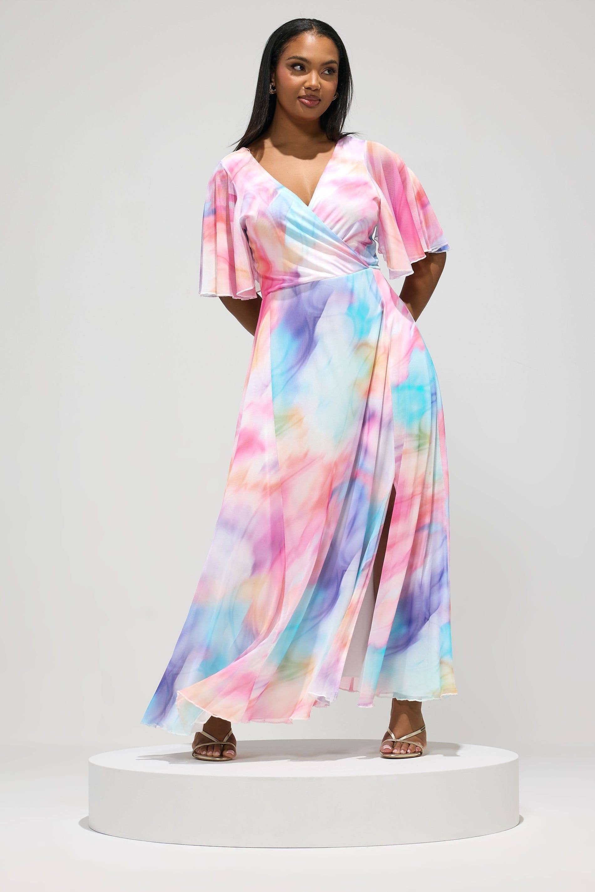 Yours Curve Multicolor Blurred Abstract Wrap Maxi Dress