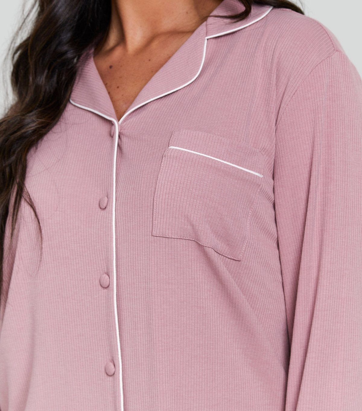 Loungeable Women's Pink Ribbed Shirt and Trousers Pyjama Set Loungeable New Look - 4